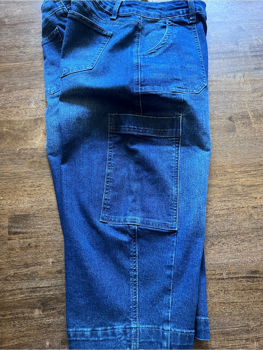 NWT Flamingals Wash Pocket Side Mid Waist Barrel Leg Capri Jeans Without Belt - Picture 8 of 9